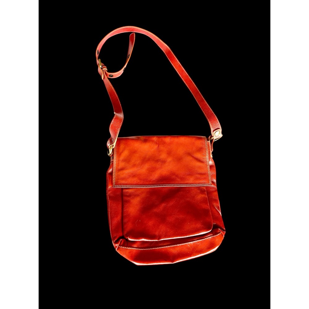 Y2K Nuovedive Italy Genuine Leather Crossbody Bag Orange Red Messenger Flap‎